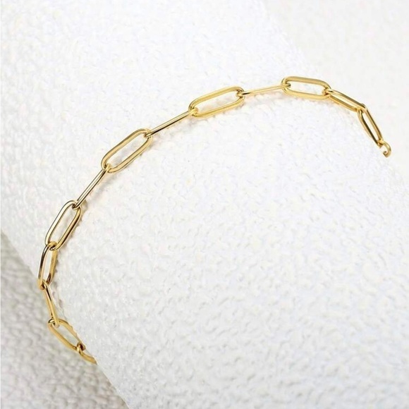18K Gold plated Paper Clip Chain Bracelet Link Stainless steel womens jewelry - Picture 3 of 7